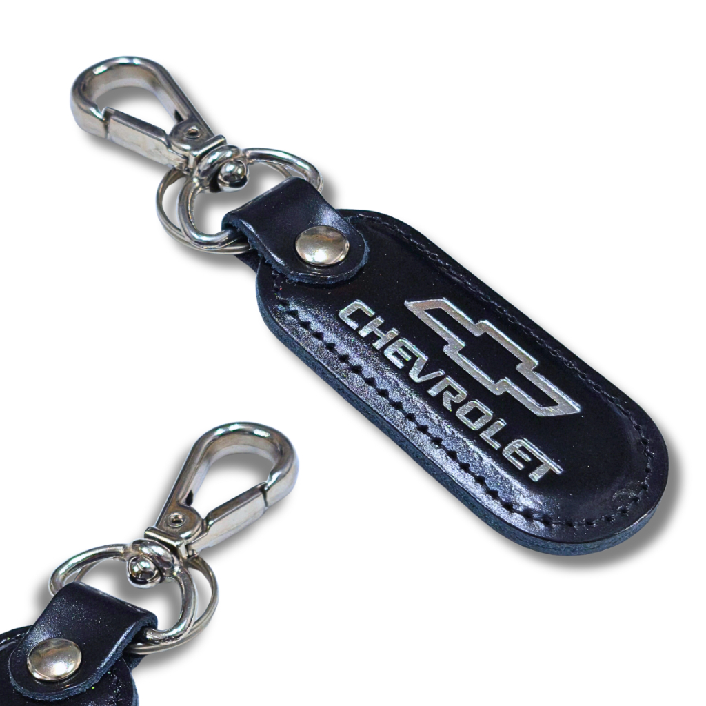Chaveiro Chevrolet Couro Preto Carro Mosquetão Automotivo Tuning