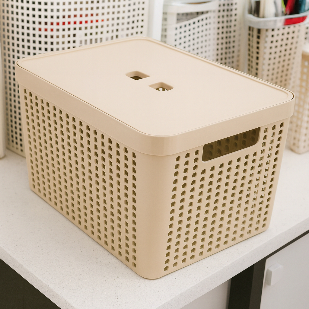 Caixa Organizadora Com Tampa 17 Litros Grande Cesto em Plástico Multiuso em Oferta na Shopee