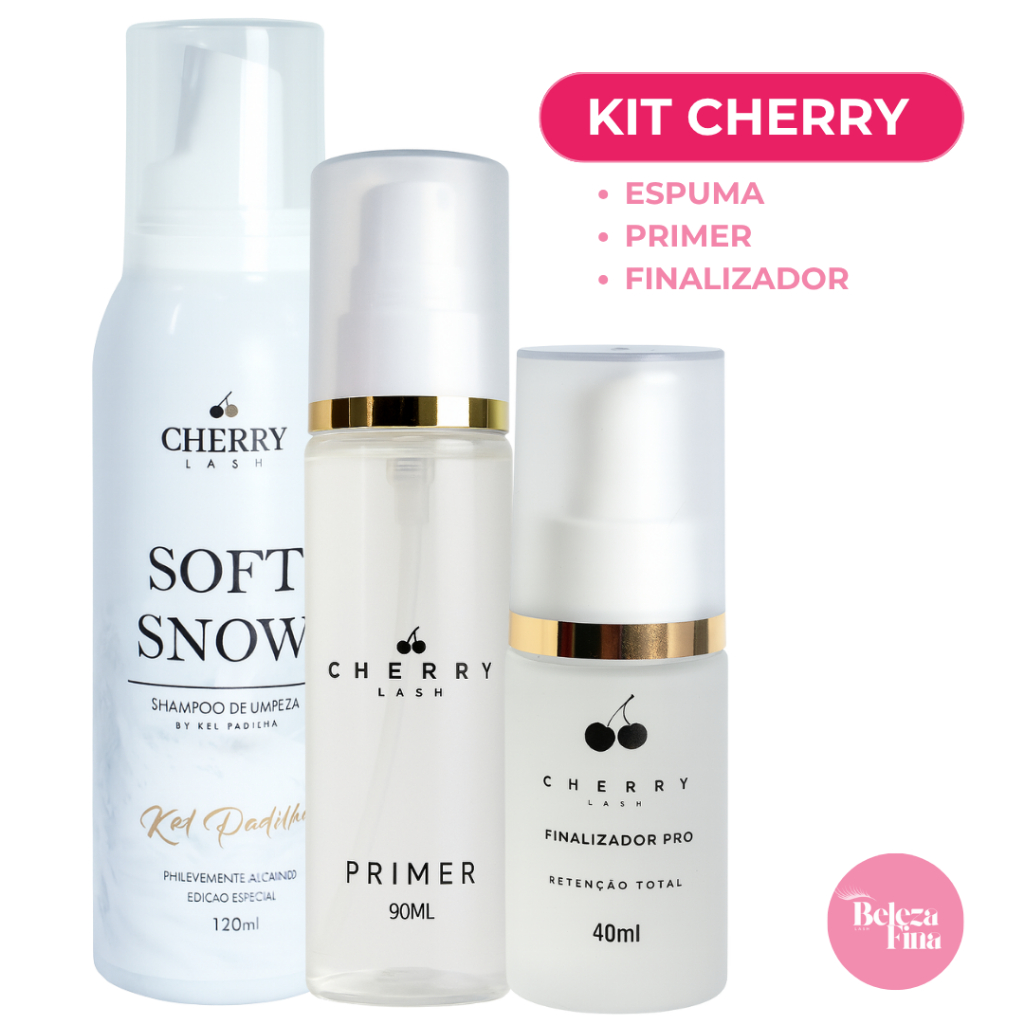 Kit Extensão de Cílios Espuma Soft Now Primer e Finalizador Cherry Lash