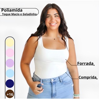 Regata Blusa Feminina poliamida forrada Decote Quadrado Elegante Alça Grossa Tendencia Verao em Oferta na Shopee