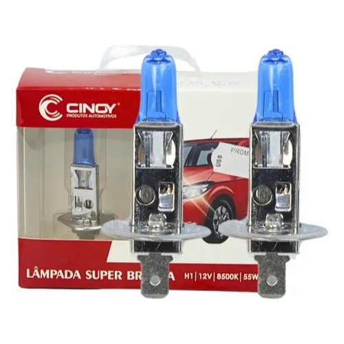 Lâmpada H1 o Par Super Branca FAROL H1 SUPER BRANCA CINOY 12v 55w 8500K o par