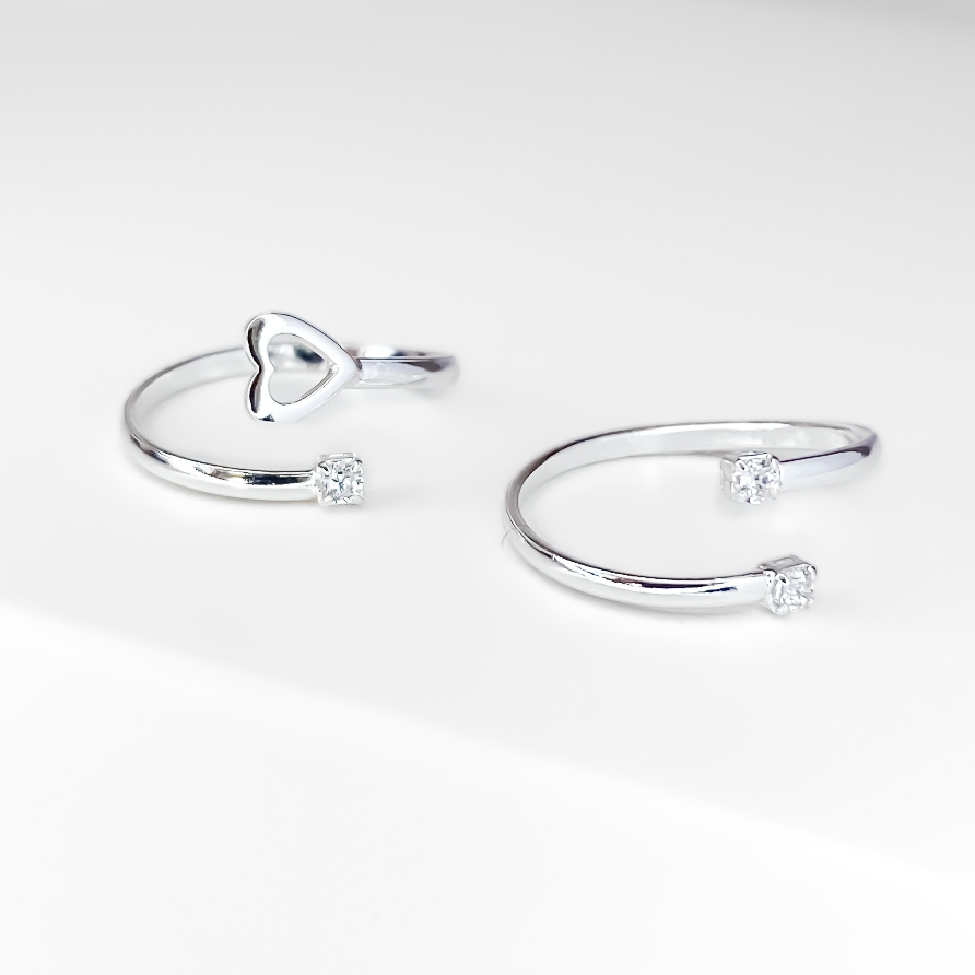 Kit com Dois Anéis de Falange Ajustáveis Coração e Zircônia e Duas Zircônias Banhado a Prata em Oferta na Shopee