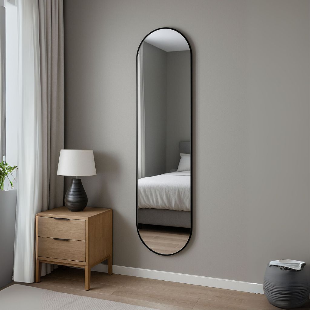 Espelho Decorativo  Corpo Inteiro Organico Oval Capsula 110x50cm Parede Quarto Sala Banheiro