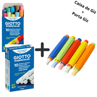 Giz Branco e Colorido + Capa Porta Giz Escolar Professora Quadro Giotto