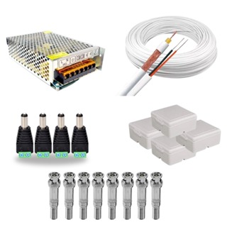 Kit CFTV 4 Câmeras Segurança Completo Cabo Coaxial + Fonte 12V + Conectores + Caixinhas Sobrepor em Oferta na Shopee