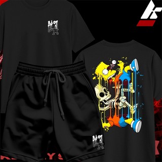  KIT Camiseta Streetwear Masculina Feminina 100% Algodão e Bermuda Mauricinho Estampa BART SIMPSON