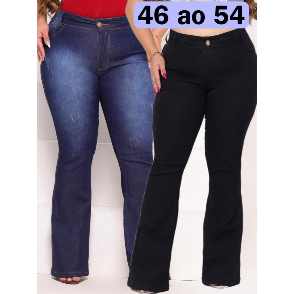 Calça Flare Jeans Plus Size  Feminina Levanta Bumbum Colection em Oferta na Shopee