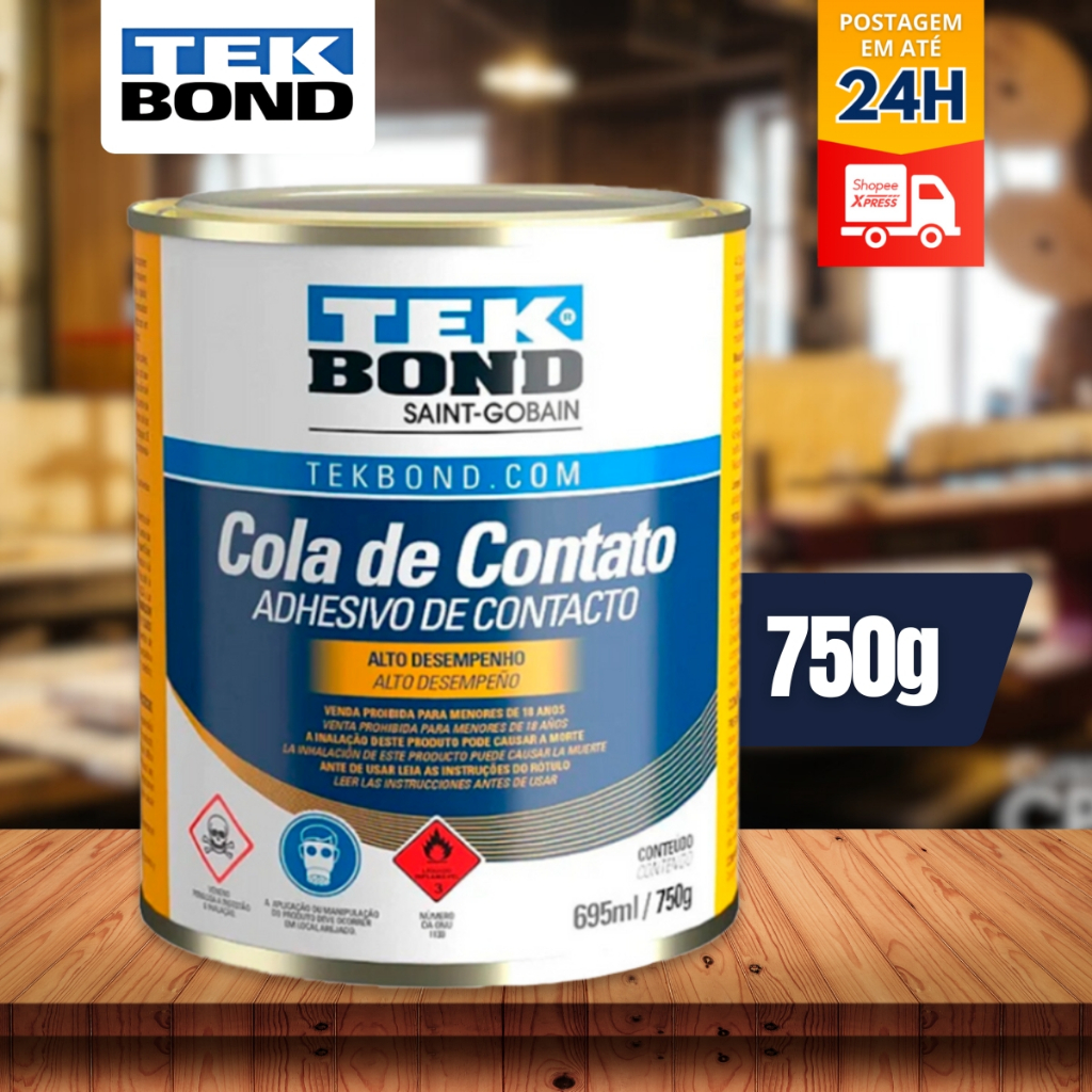 Cola de Contato Tekbond 750g Ideal para Couro, Borracha, EVA, Courvim, Fitas Bor