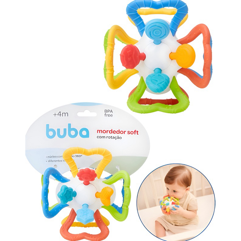 Mordedor Soft de Rotação - Alivio na Dentição , Brinquedo Sensorial com Texturas, Cores e Formas