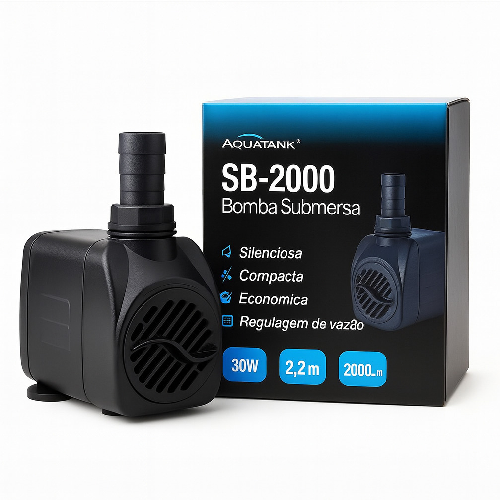 BOMBA SUBMERSA 2000 LITROS POR HORA RECALQUE SB-2000 P/ AQUÁRIOS LAGOS FONTES E CASCATAS 2000L/H ECO