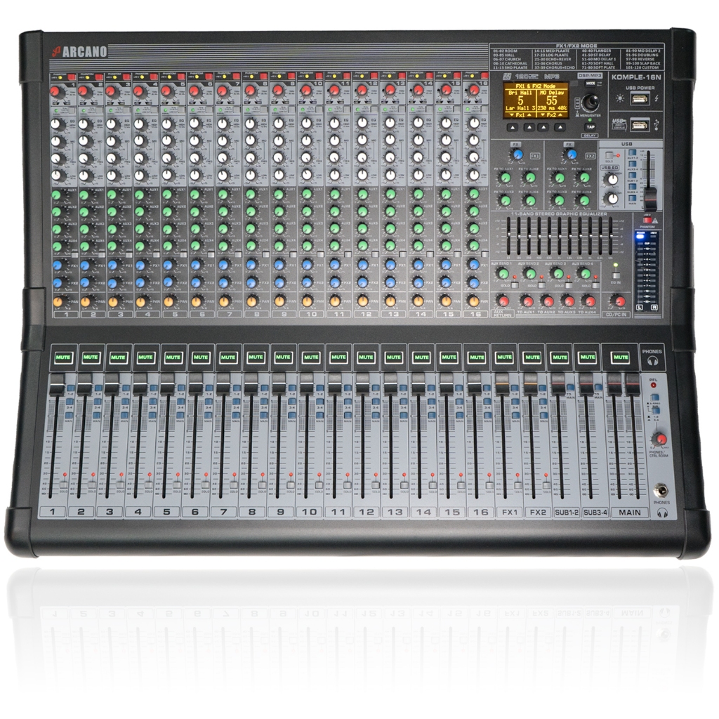 Mesa de som e interface USB Arcano KOMPLE-16N duplo efeito REC USB EQ