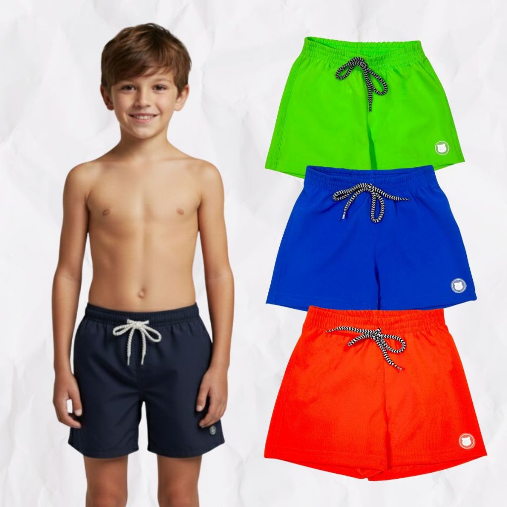 Bermuda Tactel Lisa Premium Praia Piscina Verão Menino Infantil Juvenil com Cordão