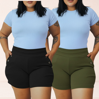 Kit 2 Shorts Feminino Plus Size Cintura Alta Praia Verão em Oferta na Shopee
