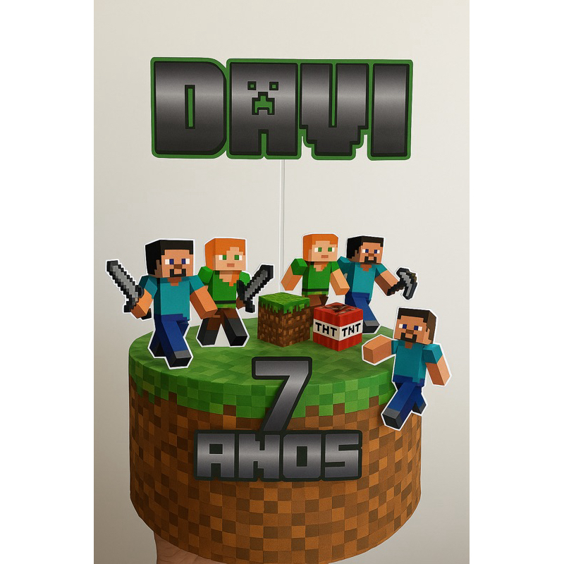 Topo de bolo MineCraft - personalizado - mêsversário - festa infantil - lembrancinhas - aniversário- topper -papelaria
