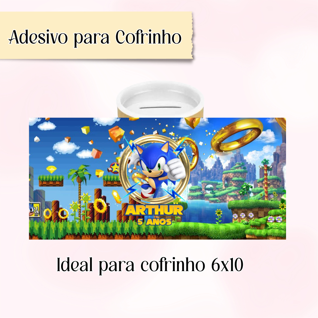 Rótulos Adesivos para Cofrinho Personalizado SONIC - ADESIVO PARA COFRINHOS PERSONALIZADO  SONIC