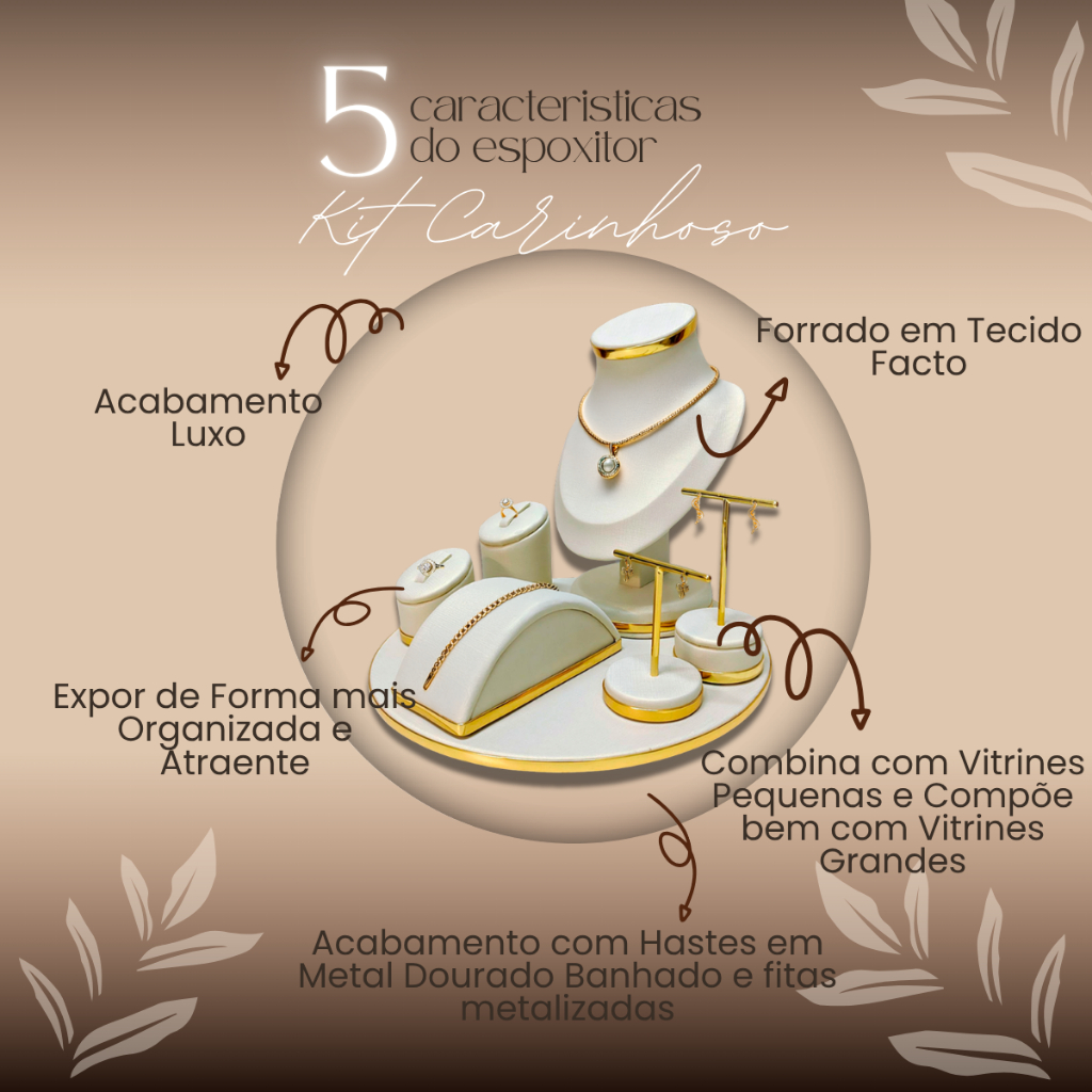 Kit Completo Pequeno Luxo Expositor Joias Luxo Offwhite Forrado Tecido Infantil Bijuterias Display