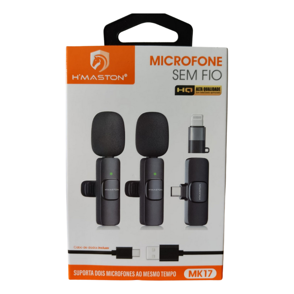 Kit 2 Microfones Sem Fio H’Maston MK17 Para Celular Tipo-C e iPhone , Sem Fio, Alta Qualidade HQ