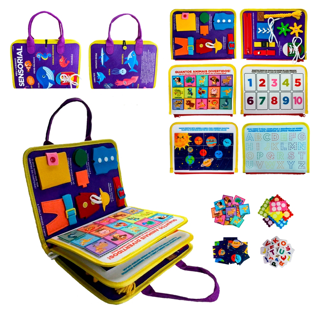 Livro Educativo Montessori: Meu Livrinho Sensorial Maleta Educativa - Fundo do Mar