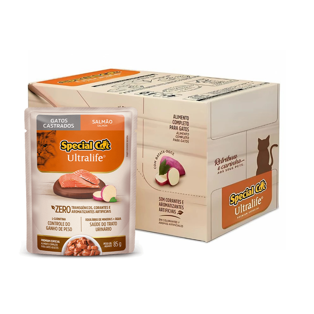 Kit 12 Sachês Special Cat Castrado Salmão Ultra Life 85 g em Oferta na Shopee