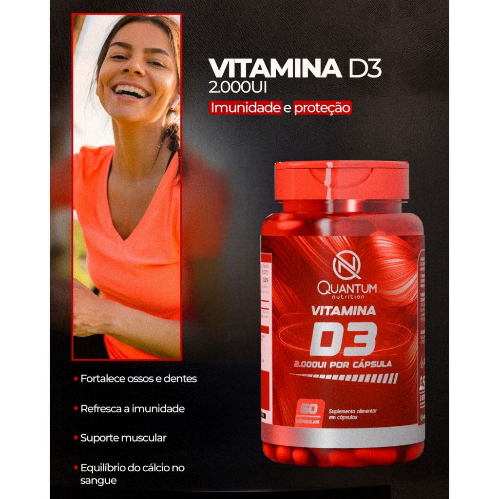 Kit 1 a 3 Vitamina D3 2000UI Original Suplemento alimentar Quantum Nutrition 60 Cáps em Oferta na Shopee