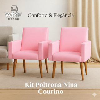 Kit Poltrona Nina Courino, com pés palitos, Decorativa, Confortável, Fácil Limpeza em Oferta na Shopee