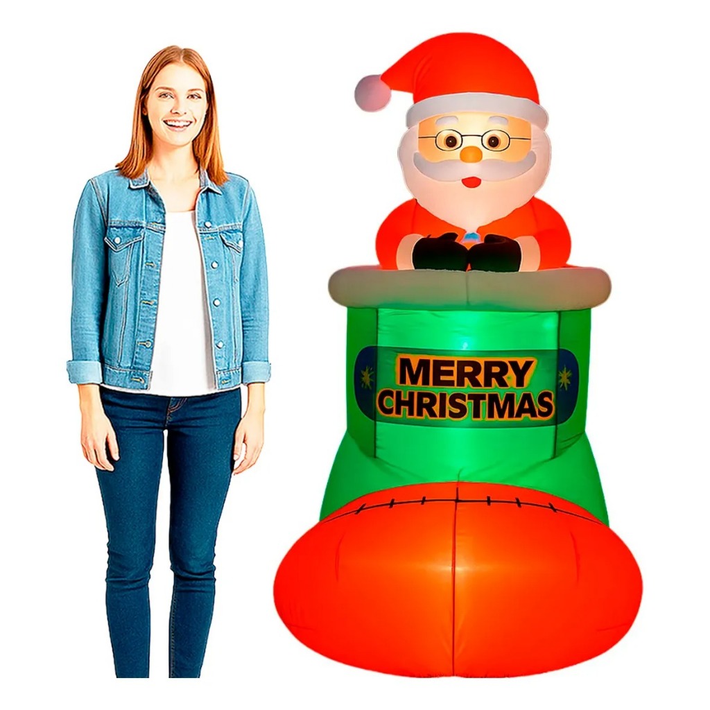 Decoração De Natal Papai Noel Inflável 1,6m Led