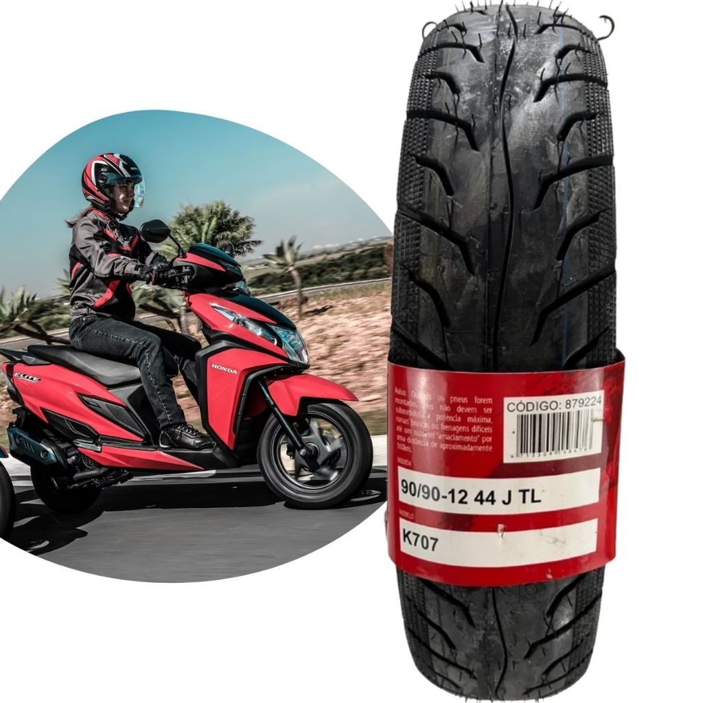 Pneu 90/90-12 44J K707 Scooter Lead Elite Dianteiro Kenda Uso Sem Camara