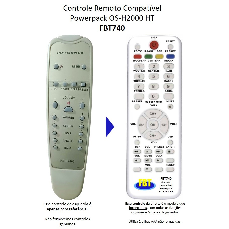 Controle Compatível Com Home Powerpack Psh2000 FBT740