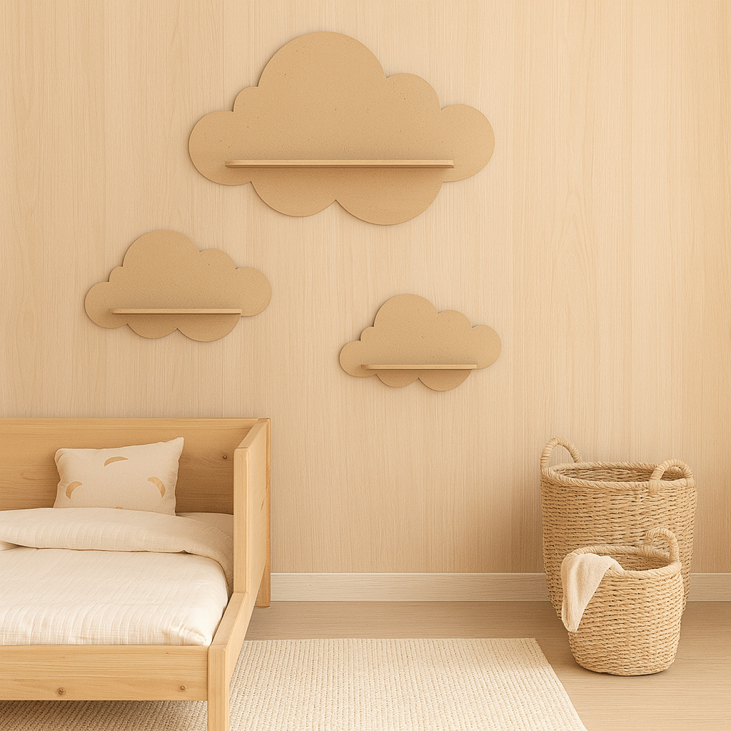 Kit 3 Nuvens em MDF – Prateleiras Parede Infantil P M G – Estilo Lúdico e Criativo em Oferta na Shopee