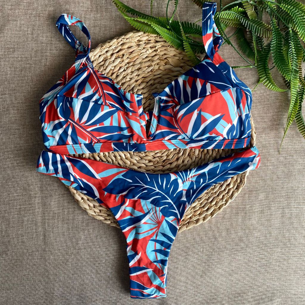 Conjunto Biquíni Aro V Feminino Com Bojo Estruturado Top Moderno E Calcinha Confortável Verão em Oferta na Shopee