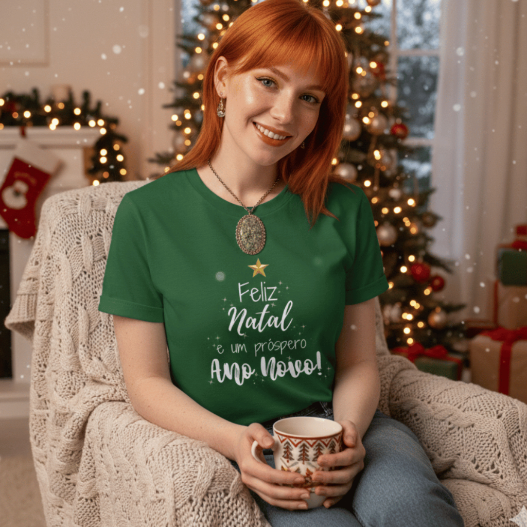 Camiseta Natalina Feliz Natal E Um Próspero Ano Novo Camisa Natal 100% Algodão