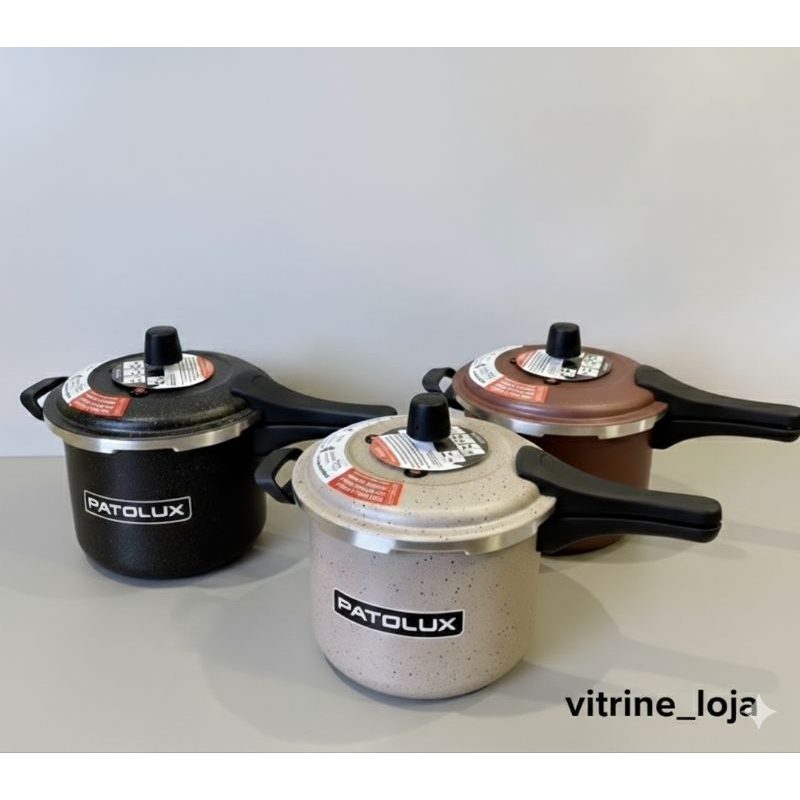 Panela de Pressão Patolux 5 Litros e 2,5 Litros Grande Super Segura c/4 Valvula Antiaderente Fechamento Externo