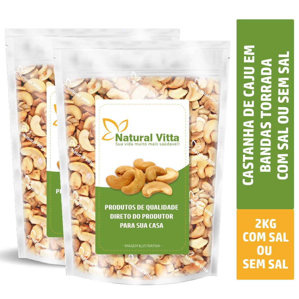 2kg Castanha De Caju Banda Torrada Com Sal Ou Sem Sal Natural Vitta