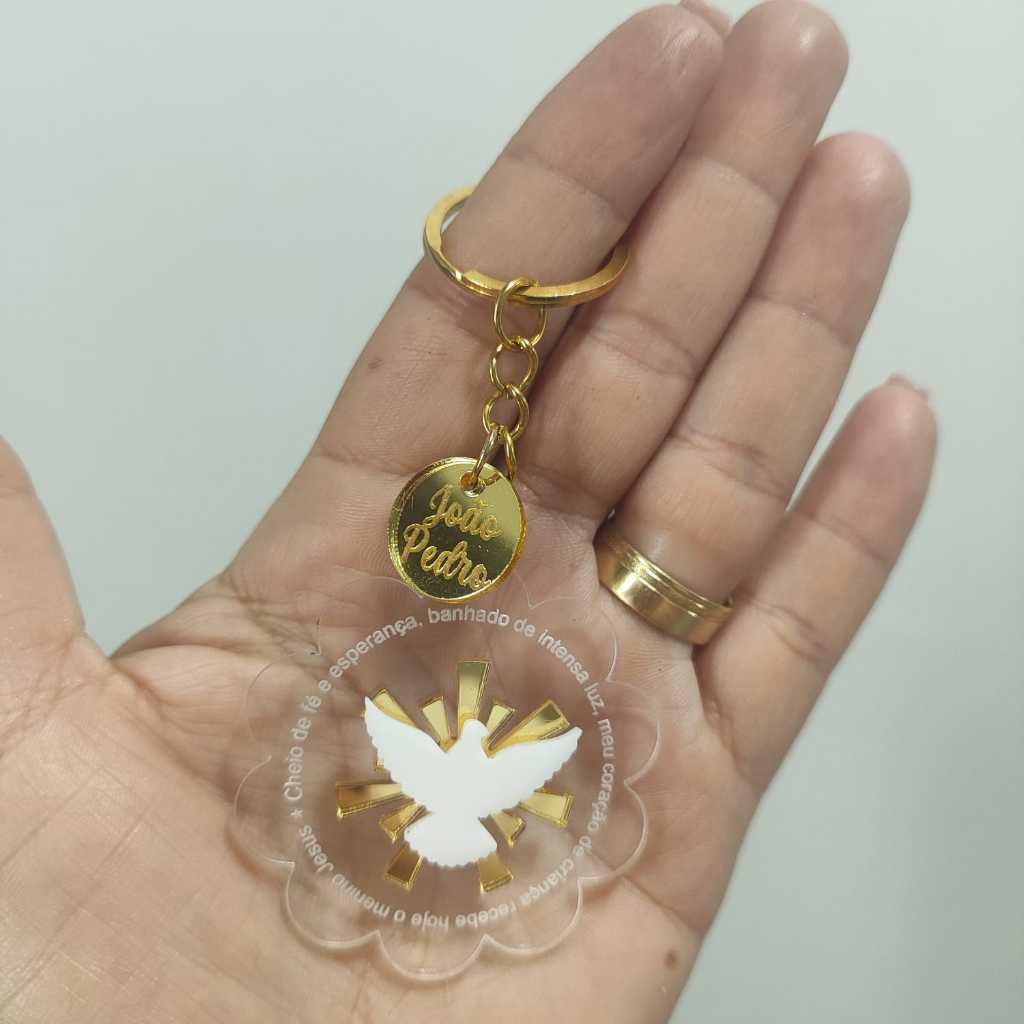 Kit 15 Chaveiro Personalizado Crisma Batismo Eucaristia Com Nome + Cartão Lembracinha