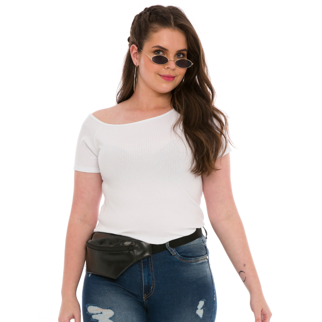 Blusa Feminina Canelado Manga Curta Um Ombro Só Tendência