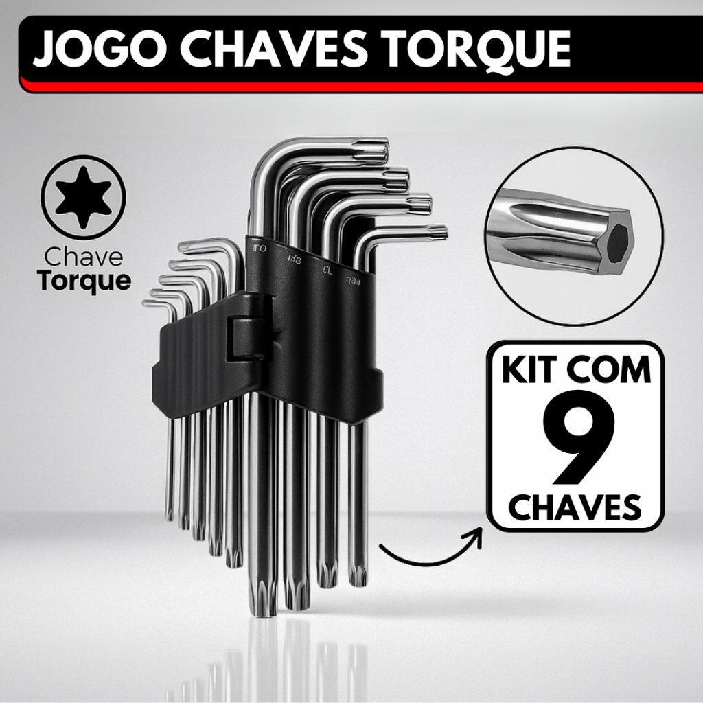 Jogo Chave Torque Kit com 9 Peças Torx Curta T10 até T50 em Oferta na Shopee