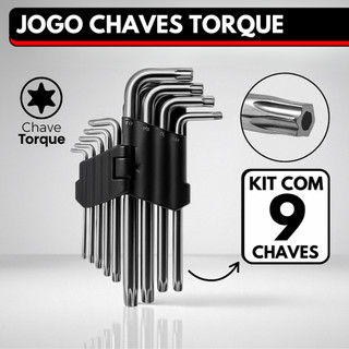 Jogo Chave Torque Kit com 9 Peças Torx Curta T10 até T50