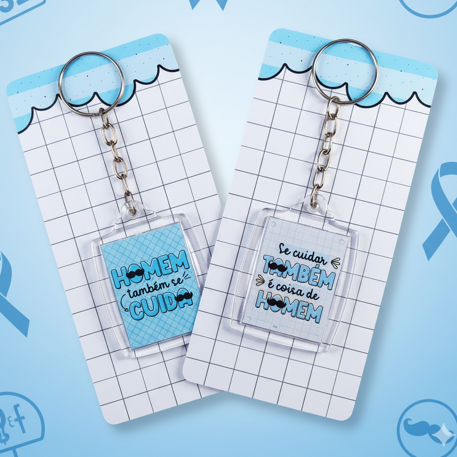 10 Lembrancinha Tags com Chaveiro 3x4 – Novembro Azul - Personalizados Brindes Mimos
