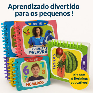 Kit 6 Livros Educativos Bebê Aprender Palavras Figuras Veículos Leitura e Diverção