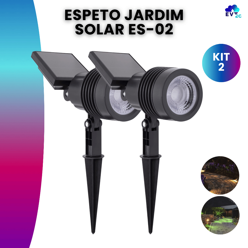Kit 2 Luminária Espeto Jardim Super Led Energia Solar 10w Spot Cor Preto