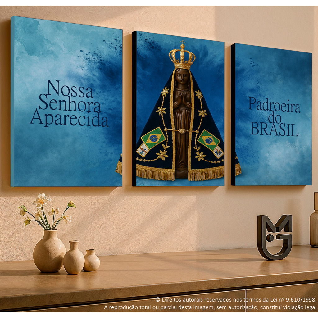 Quadro Decorativo 3 Peças Nossa Senhora Aparecida Decoração Sala Quarto Escritório Presente Ideal