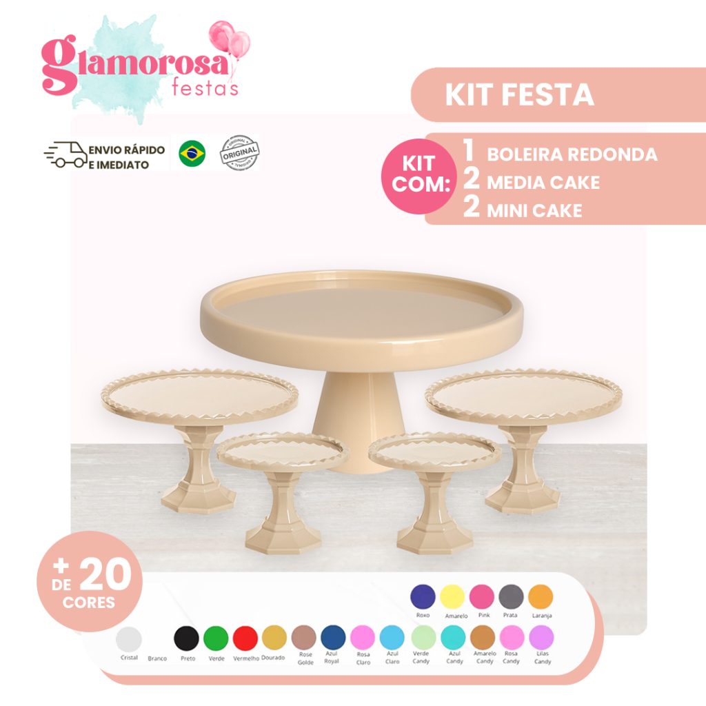 KIT COM 1 BOLEIRA REDONDA + 2 MINI CAKE + 2 MEDIA CAKE PARA DECORAÇÃO DE FESTAS, BOLOS E DOCES em Oferta na Shopee