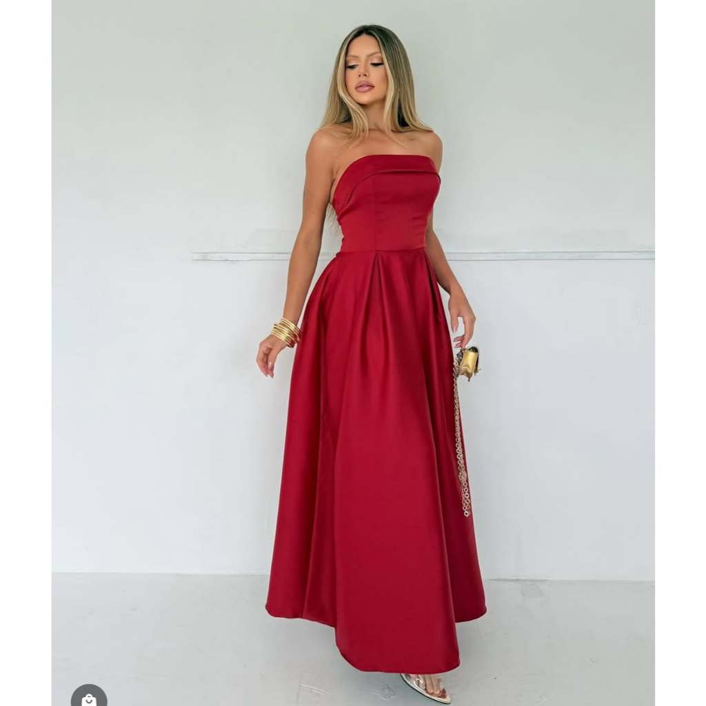 Vestido Longo Tomara que Caia em Alfaiataria Premium – Modelo Festa Elegante Maison Della