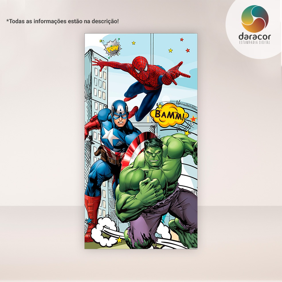 Painel Vertical Face Única Heróis Comics c/overloque e Romano c/ elástico