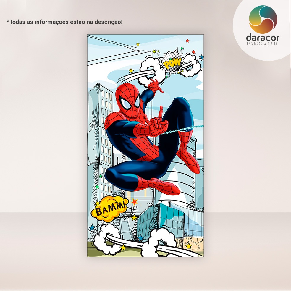 Painel Vertical Face Única Homem Aranha Comics c/overloque e Romano c/ elástico
