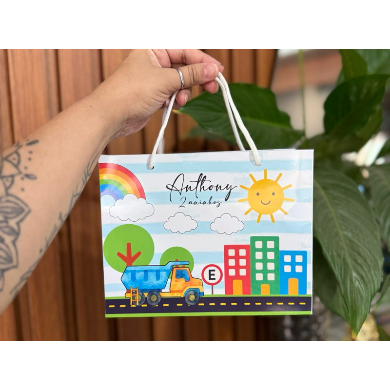 10 Sacolas Caminhão Personalizada lembrancinhas Aniversário Mêsversário Sacolinha Tamanho G