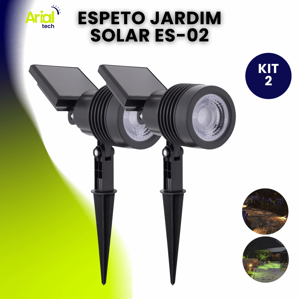 Kit 2 Luminária Espeto Jardim Energia Solar Super Led 10w Spot Cor Preto em Oferta na Shopee
