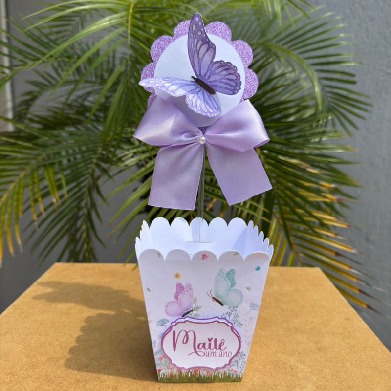 Centro de Mesa Jardim das Borboletas-  Cachepô Lembrancinha Jardim Encantado- Pegue e Monte- Decoração Festa Infantil