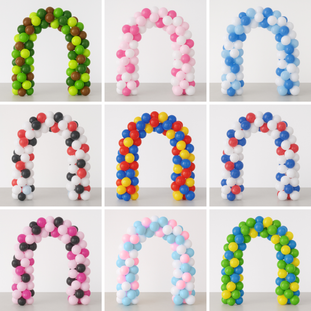 Arco 150 unid. de Bexiga 6pol. com 3 cores + Fita 5m Para Montagem Aniversário Festa Decoração