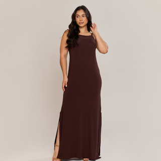 Vestido Longo Feminino em Viscolycra com Fenda Lateral Alças Finas Casual Elegante Verão em Oferta na Shopee